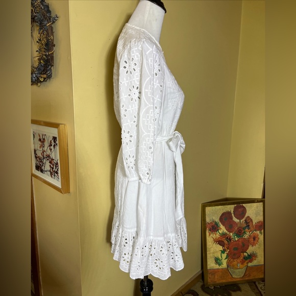 J CREW Size Small White Eyelet Dress Tie Waist Scalloped Edges Ethereal $148 NWT - Picture 7 of 16